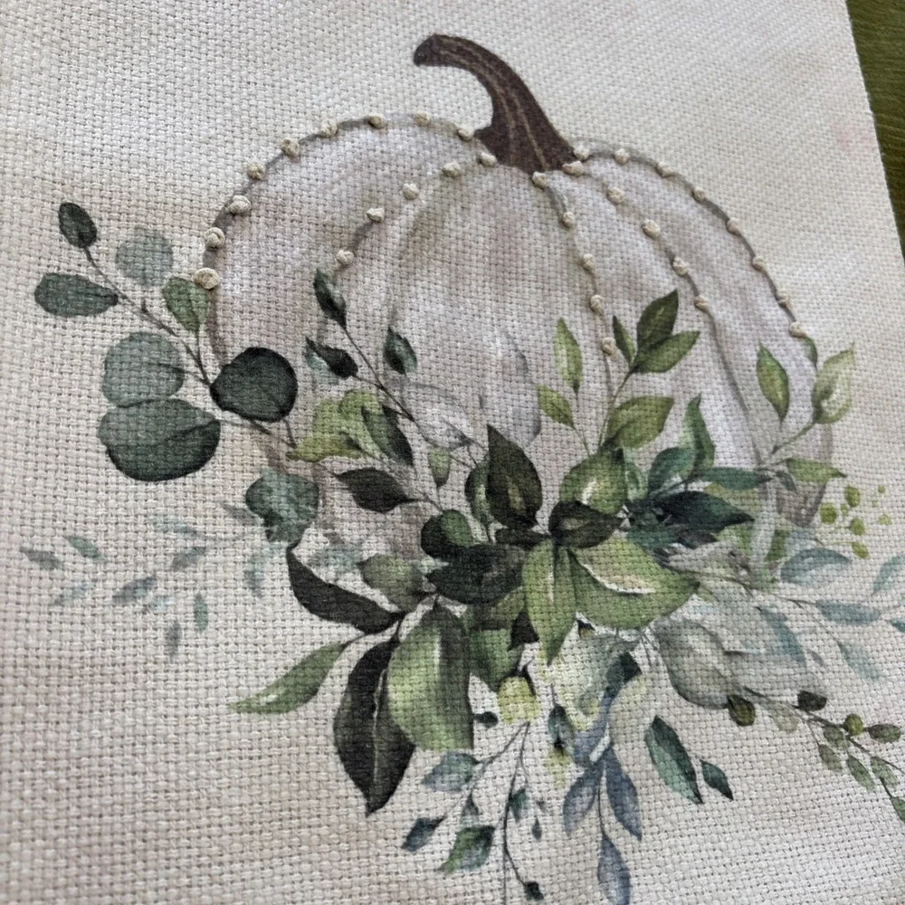 Autumn‎ Hill Harvest Runner White Linen Burlap Gourd Modern Farmhouse 13.5x73